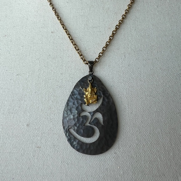 Vintage Sterling Silver & 18K Gold Om Ganesh Pendant India Artisan Jewelry - Picture 2 of 15